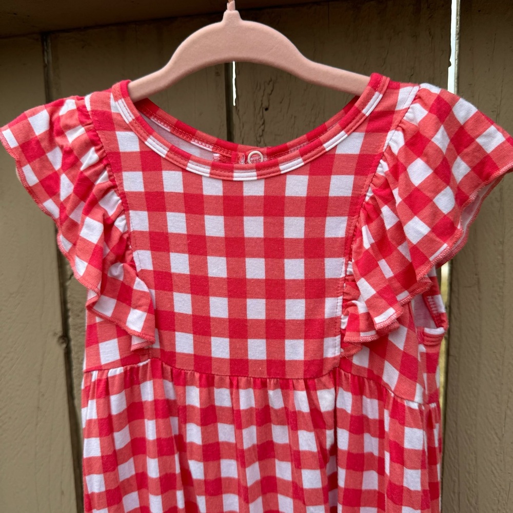 Posh Peanut Red and White Gingham Ruffle One-Piece - Picture 2 of 5